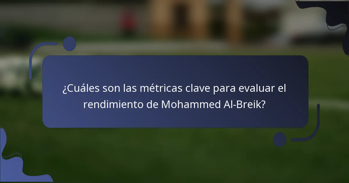 ¿Cuáles son las métricas clave para evaluar el rendimiento de Mohammed Al-Breik?